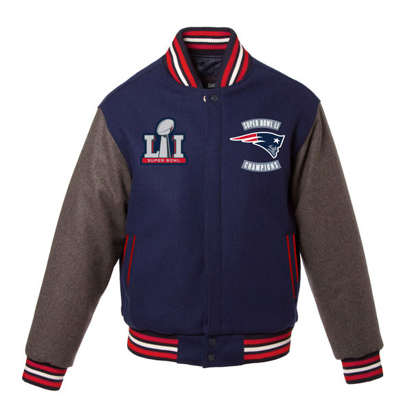 New England Patriots JH Design Super Bowl LI Champions Embroidered Wool Jacket - Navy/Gray